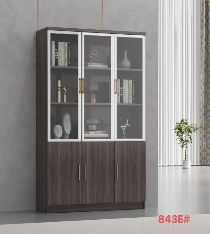 Armoire de rangement de bureau en bois moderne avec portes transparentes et option de verrouillage