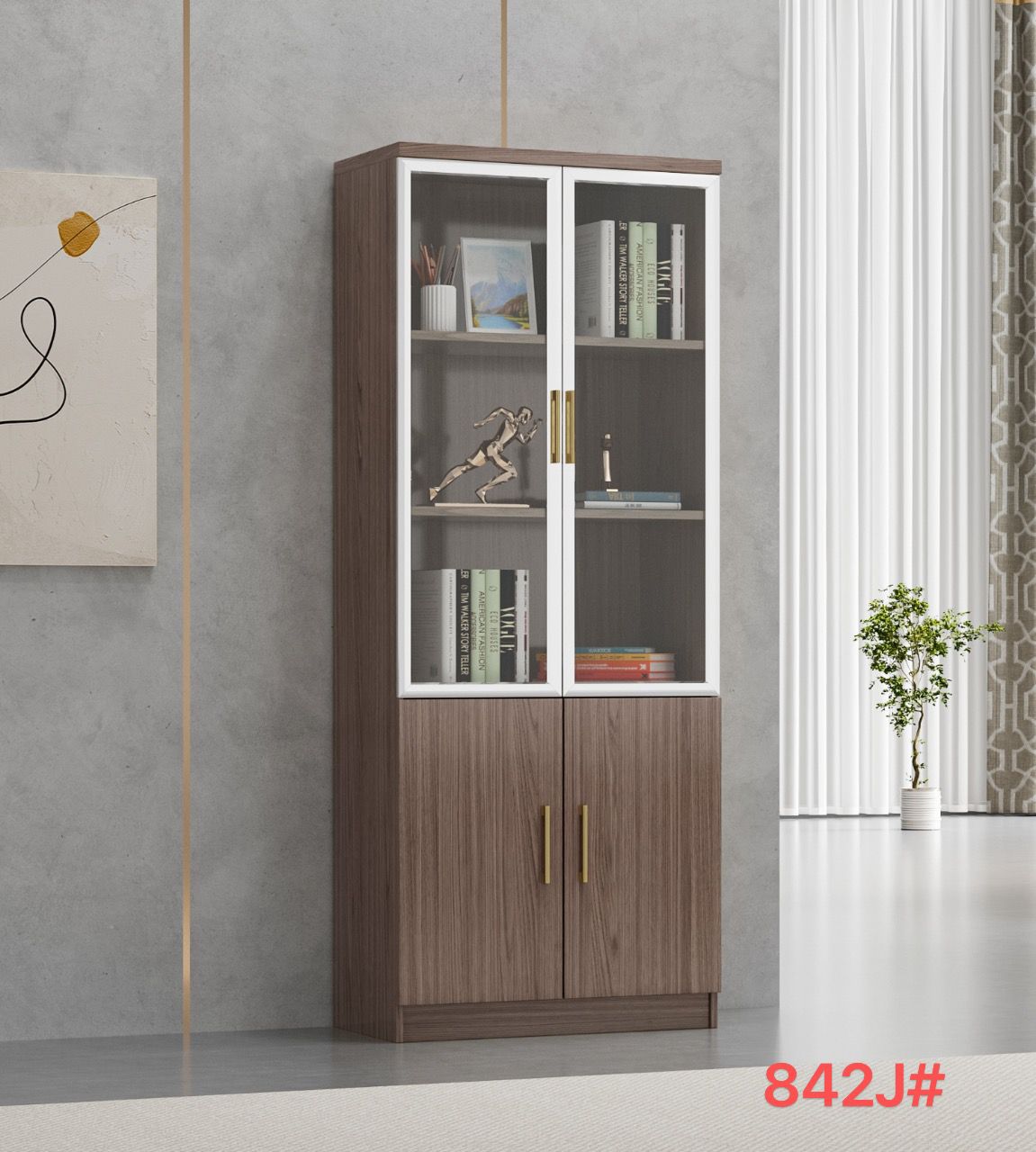Armoire de rangement de bureau en bois moderne avec portes transparentes et option de verrouillage 2 battants