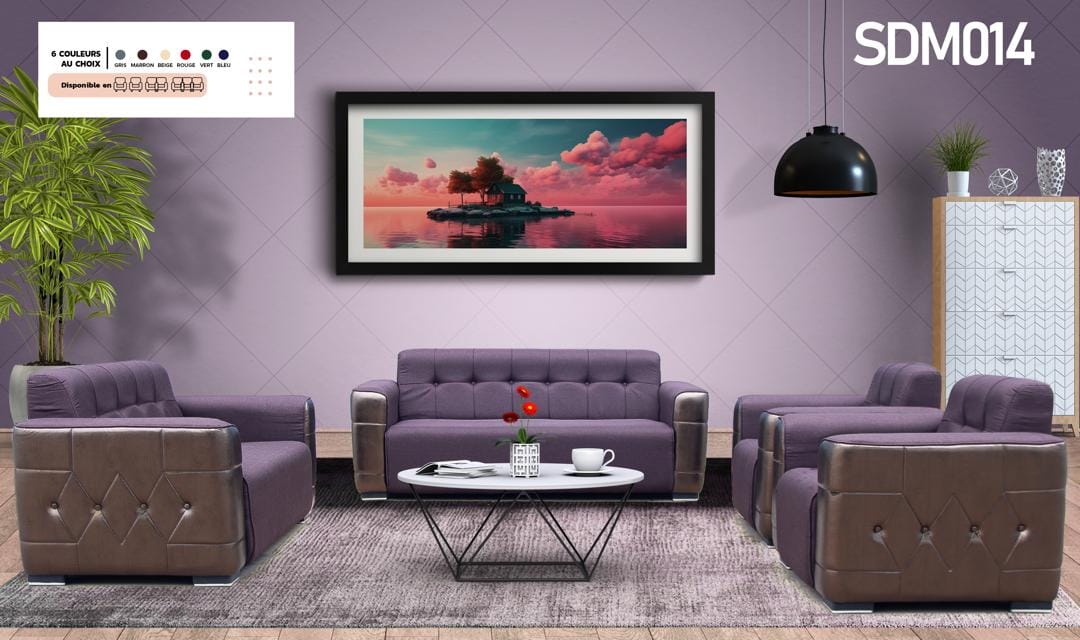 SALON PARADISE 7PLACES TISSU&SIMILI CUIR COULEUR AU CHOIX SDM014