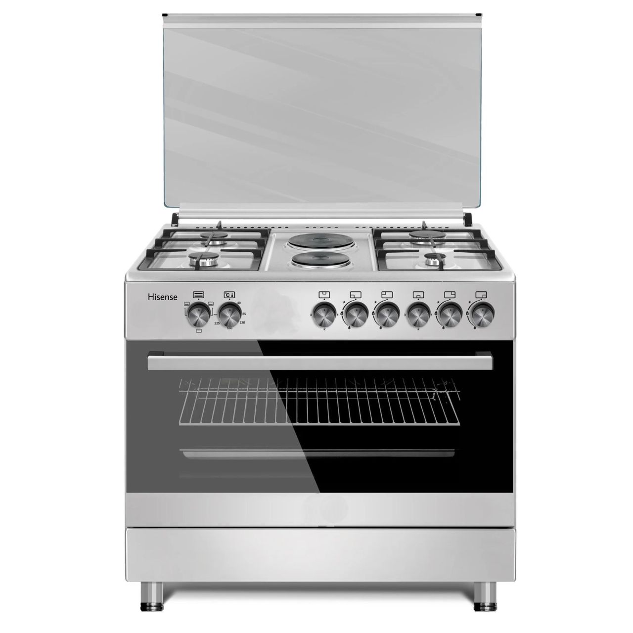 CUISINIERE HISENSE 6FEUX 90X60 4FEUX A GAZ 2FEUX ELECTRIQUE GRIS HF942GEES
