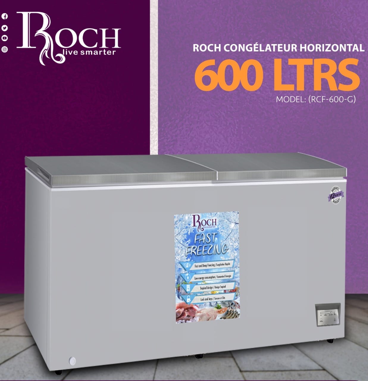 CONGELATEUR ROCH HORIZONTAL 600LITRES GRIS RCF-600-G
