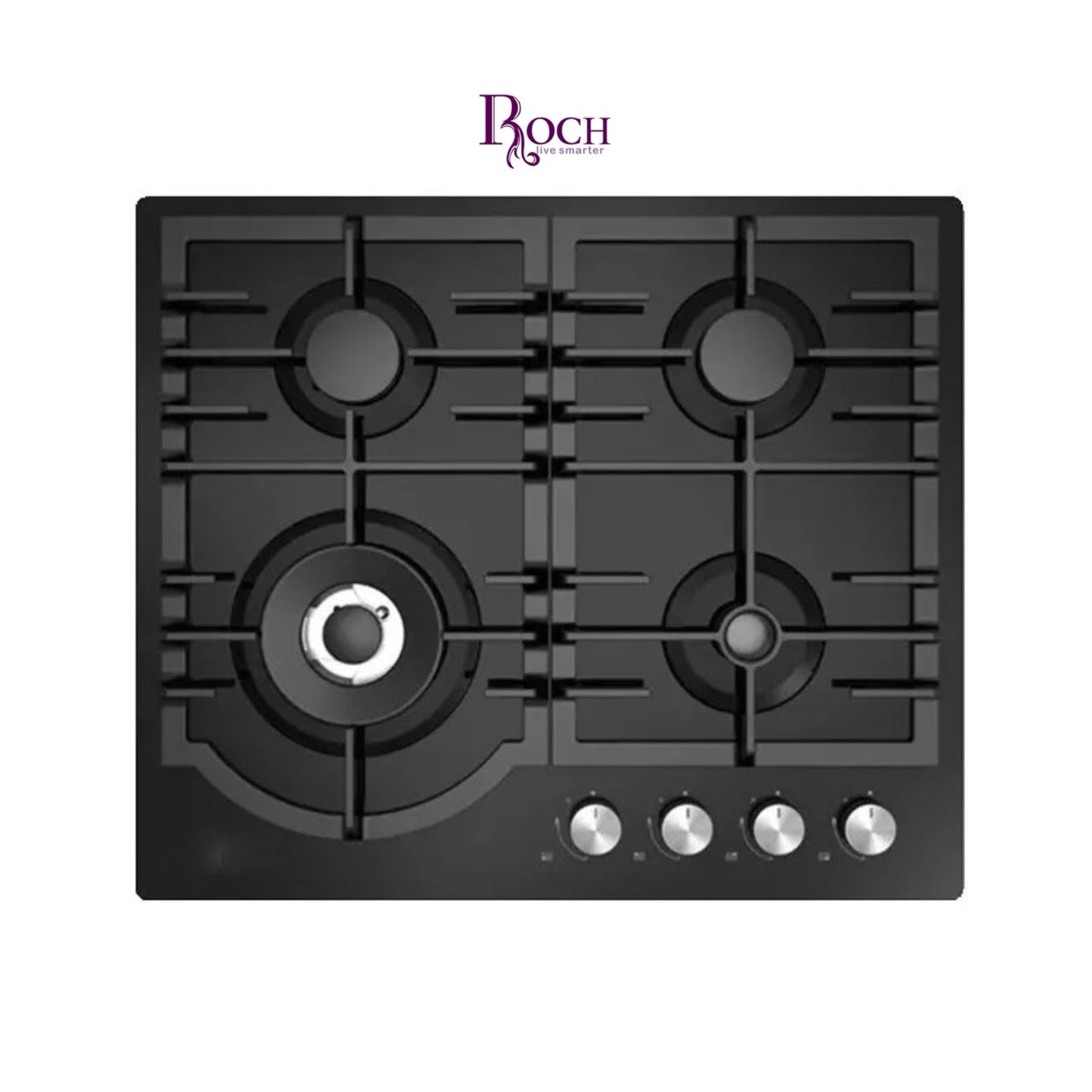PLAQUE ENCASTRABLE ROCH 4FEUX 60X60 A GAZ EN VERRE NOIR RBH60WCFGB