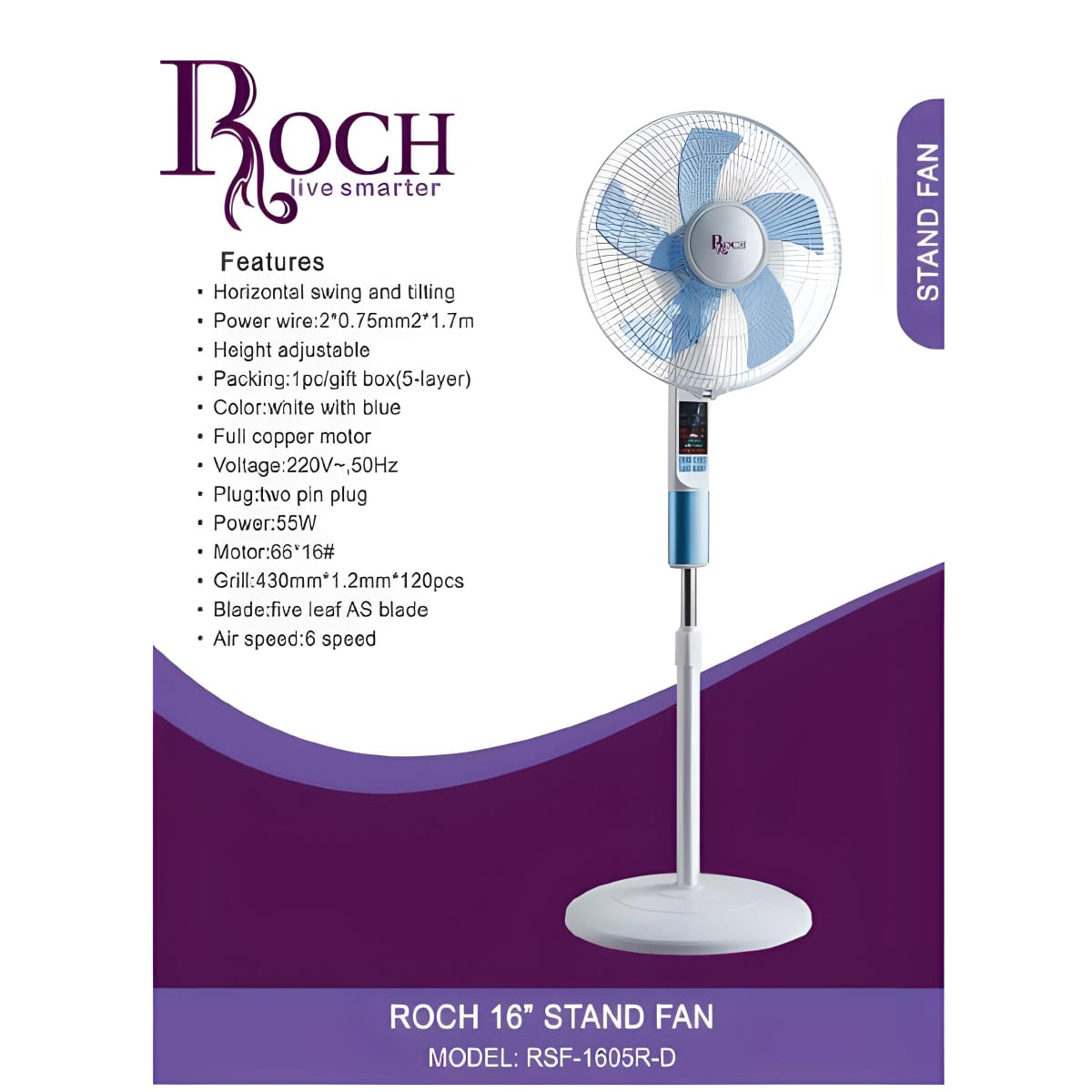 VENTILATEUR ROCH SUR PIED AVEC COMMANDE RSF1605