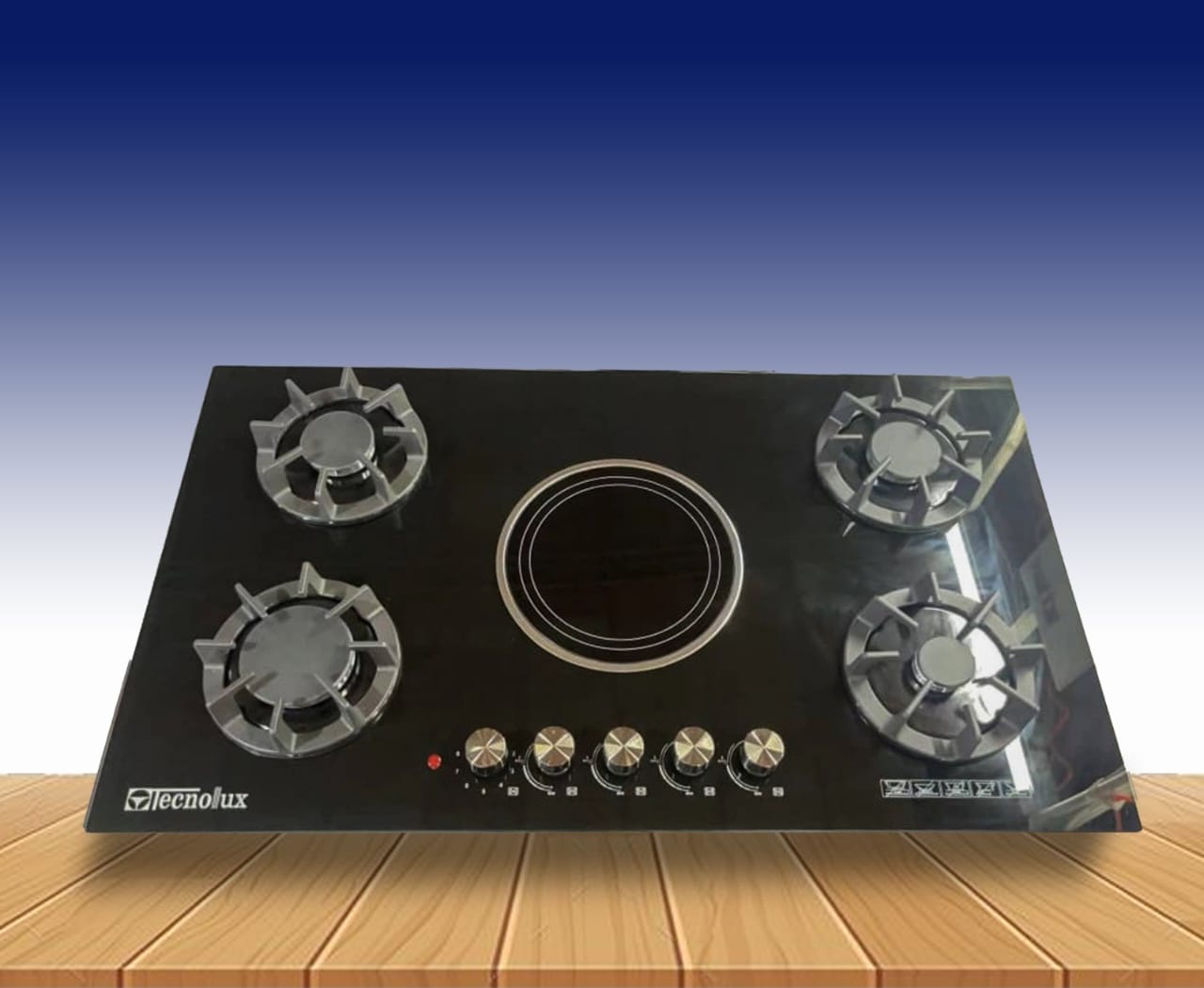 PLAQUE TECHNOLUX ENCASTRABLE 5FEUX 90X60 4F A GAZ ET 1F ELECTRIQUE NOIR