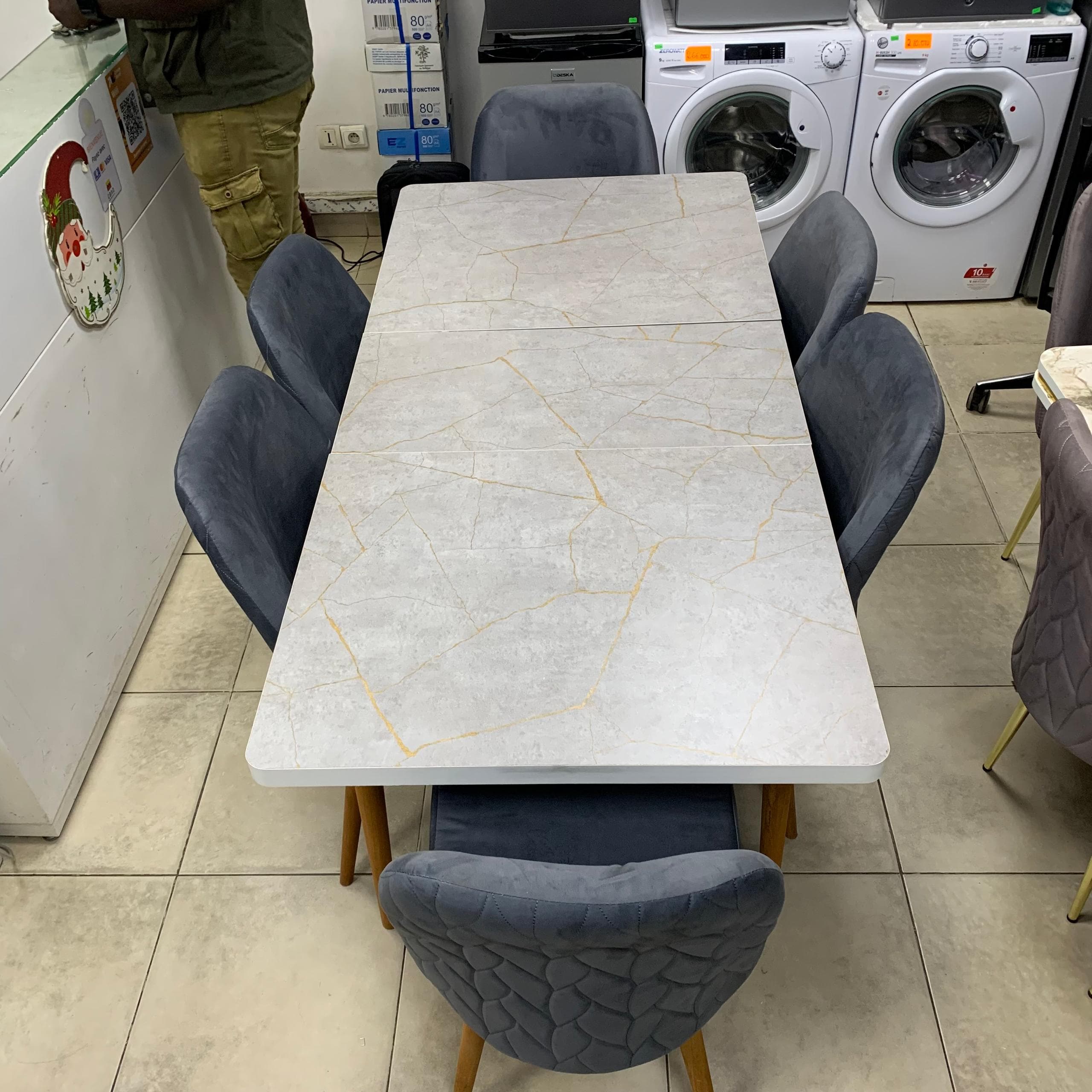 TABLE A MANGER 6PLACES EXTENSIBLE 80X130/80X170 BOIS BLANC -GRIS B60