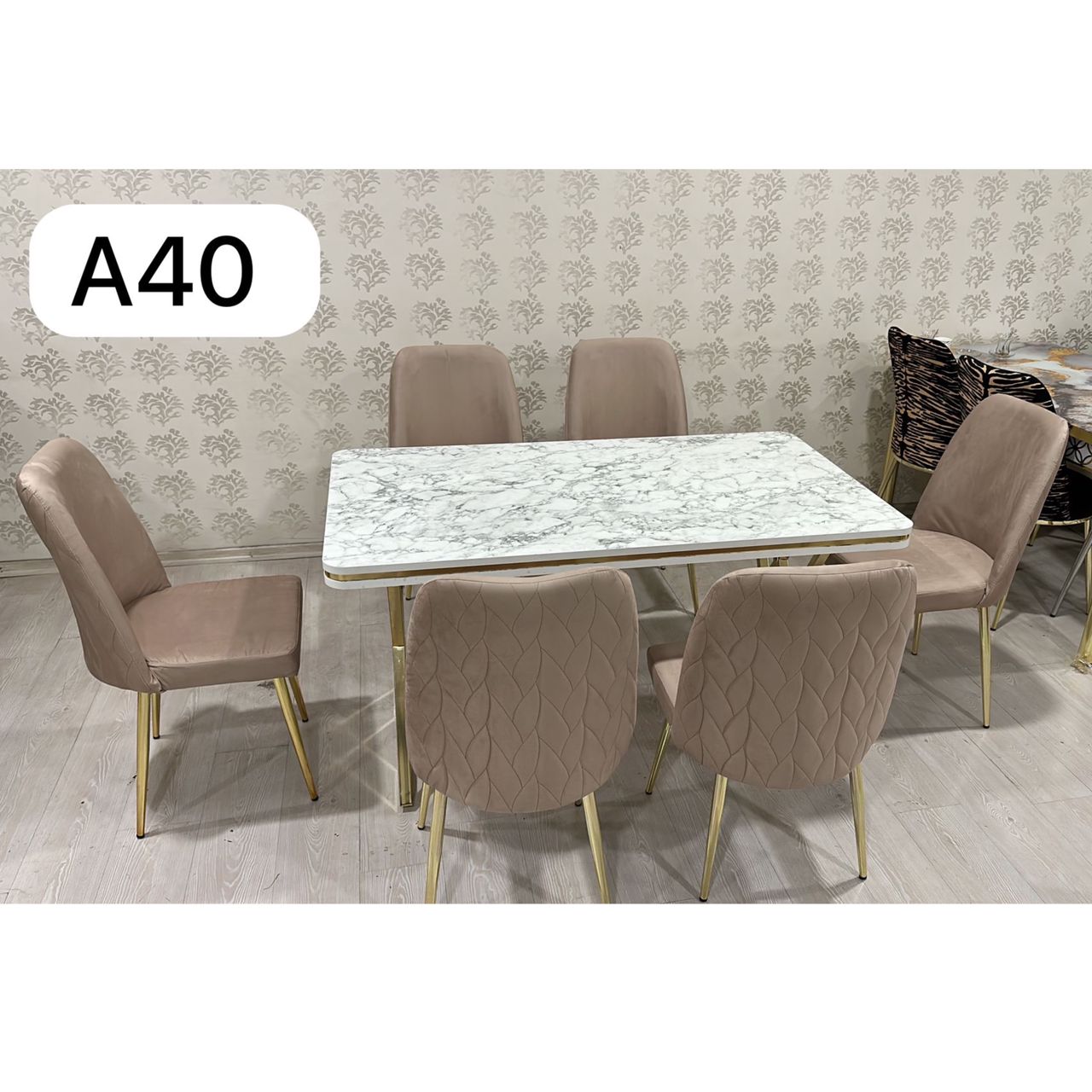 TABLE A MANGER 6PLACES 80X140 METAL BLANC-BEIGE A40