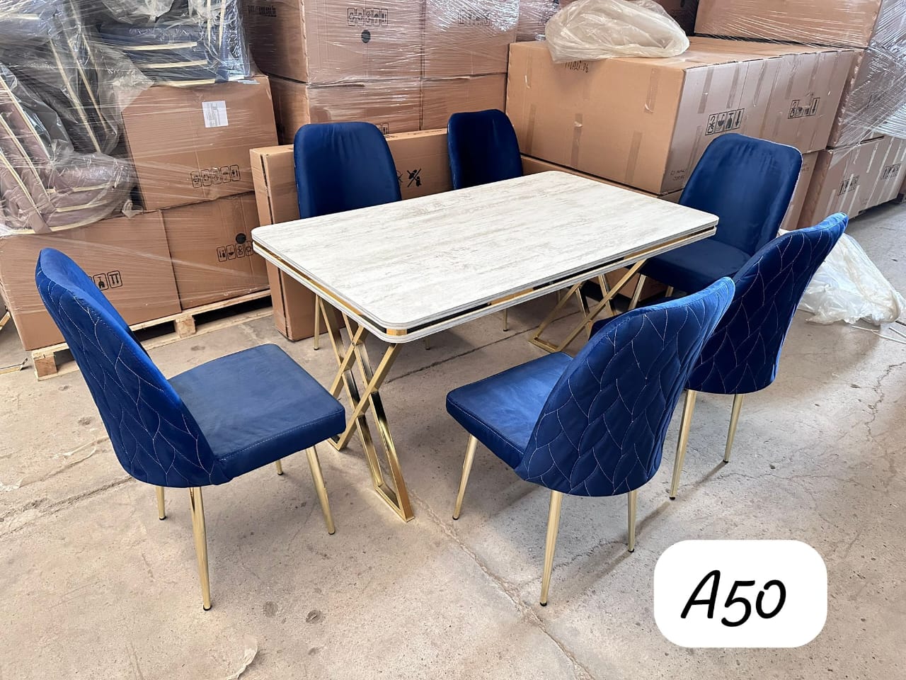 TABLE A MANGER 6PLACES 80X140 METAL BLANC-BLEU A50