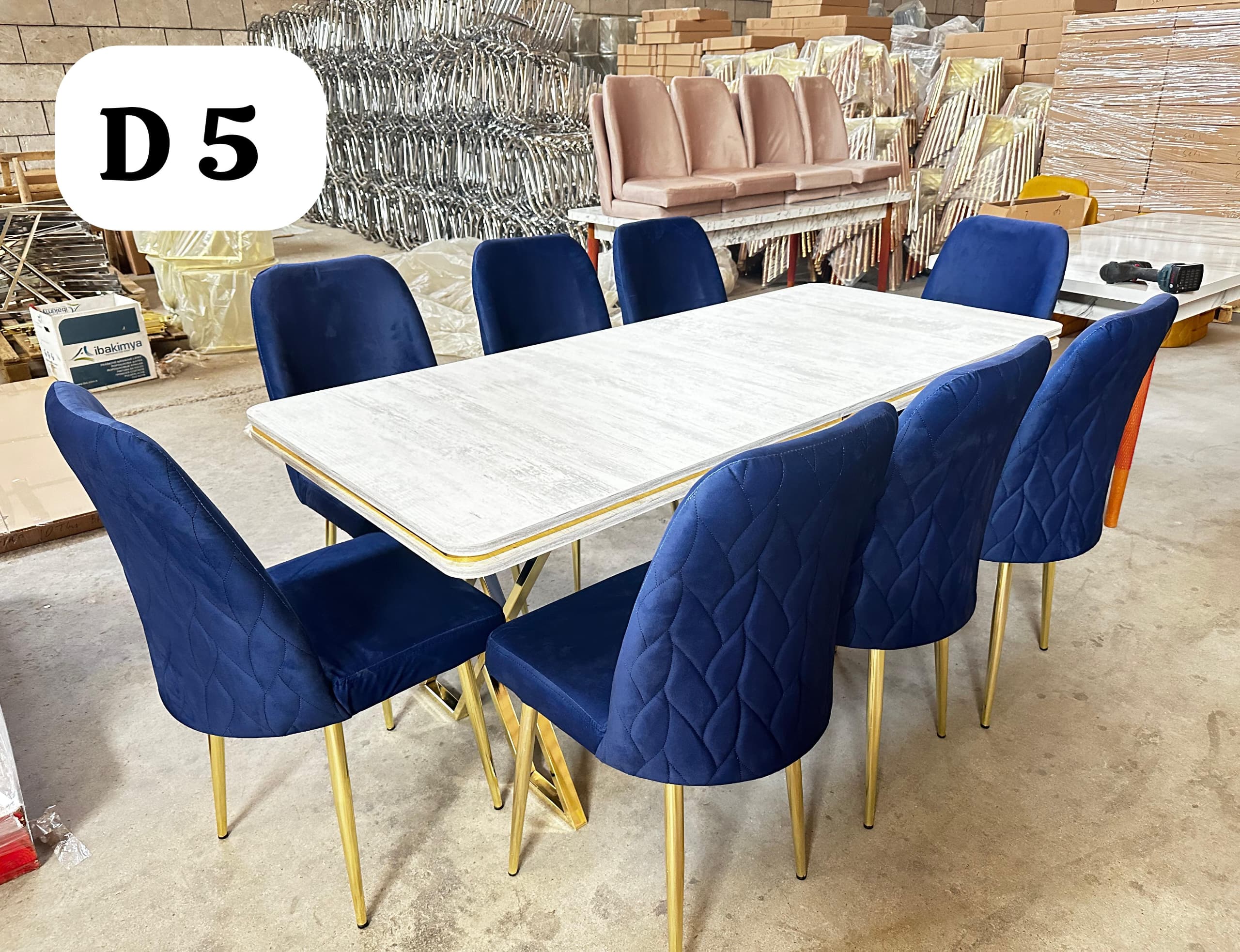 TABLE A MANGER 8 PLACES 180X80 METAL BLEU BLANC D5