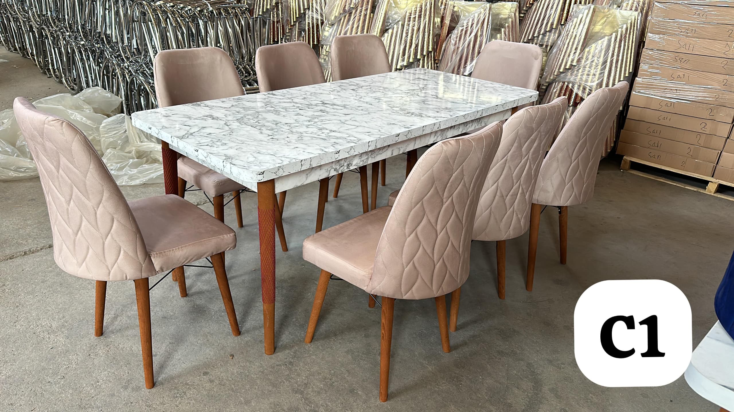 TABLE A MANGER 8 PLACES 180X80 BOIS BLANC BEIGE C1