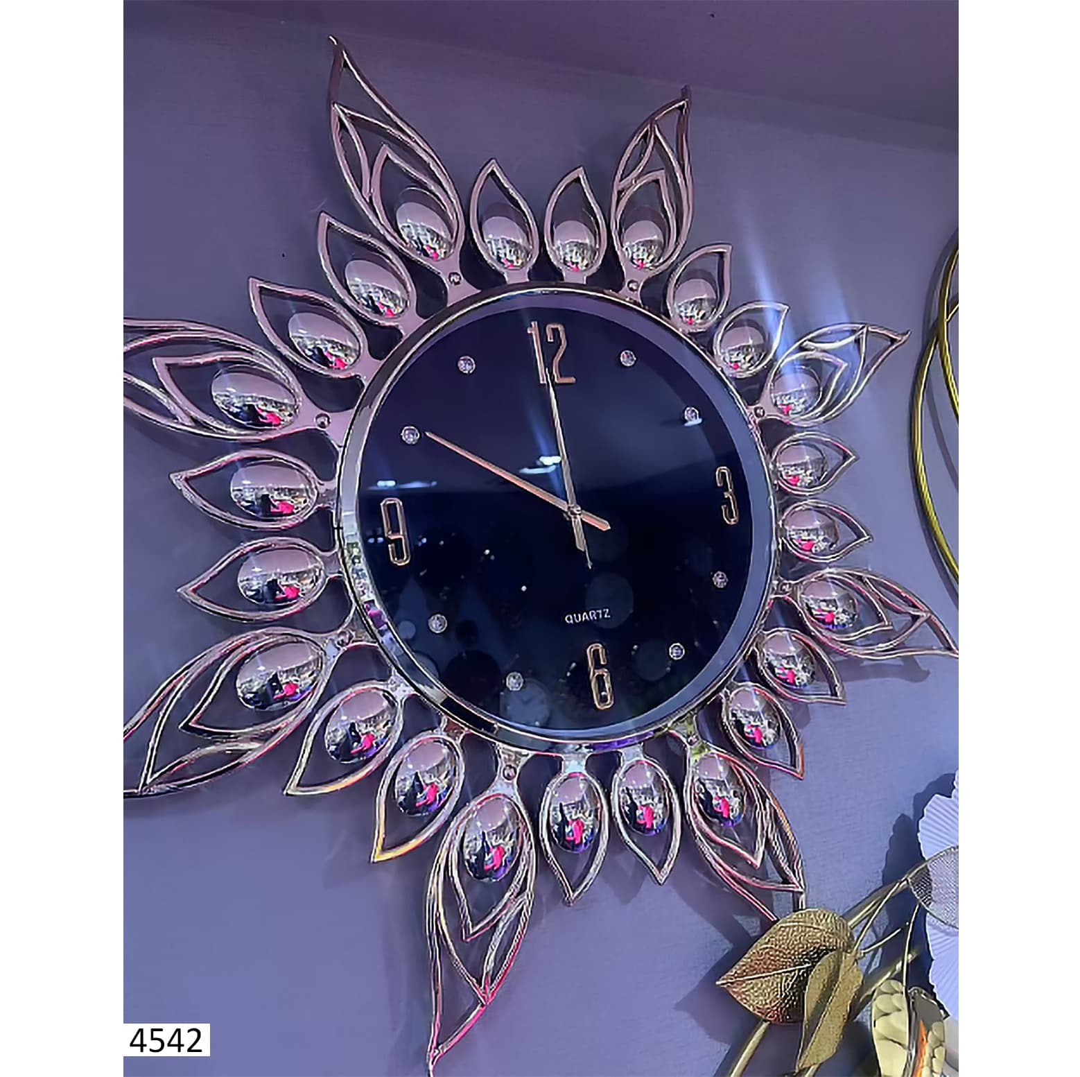 Horloge murale 3D de 15 pouces de grande taille, montre paon diamants