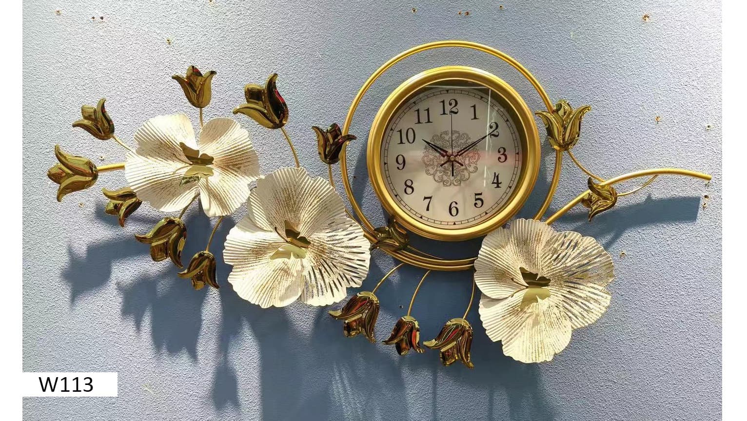 Montre murale analogique blanche à motif de fleurs, pour la maison
