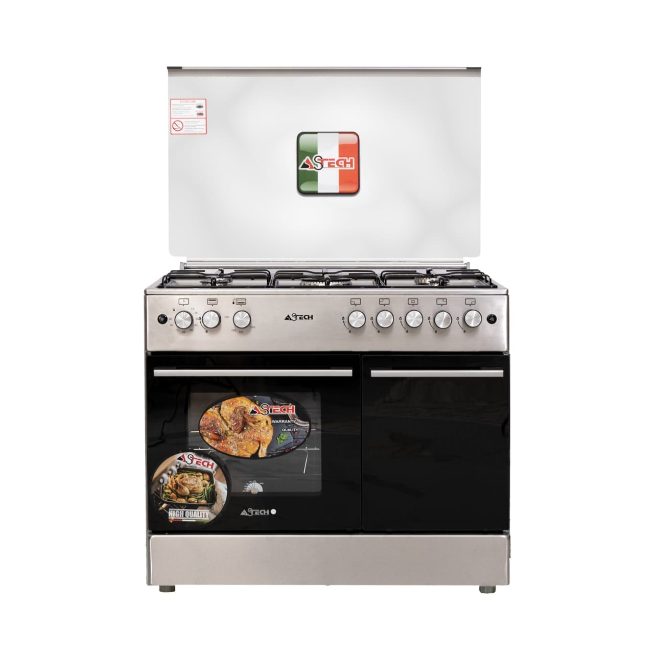 CUISINIERE ASTECH 5FEUX 90X60 A GAZ AVEC FOUR A GAZ AVEC PORTE BOUTEILLE CK95BSAR